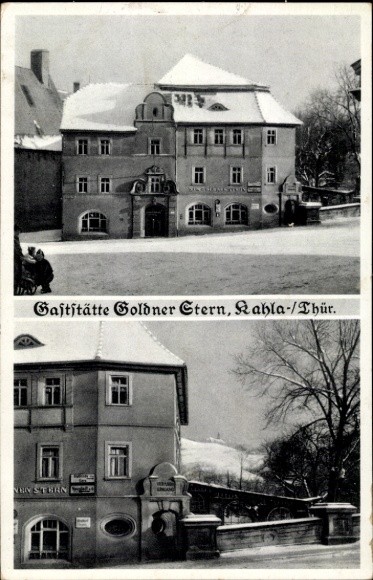 Ak Kahla in Thüringen, Gaststätte Goldner Stern, Winter - 11019604