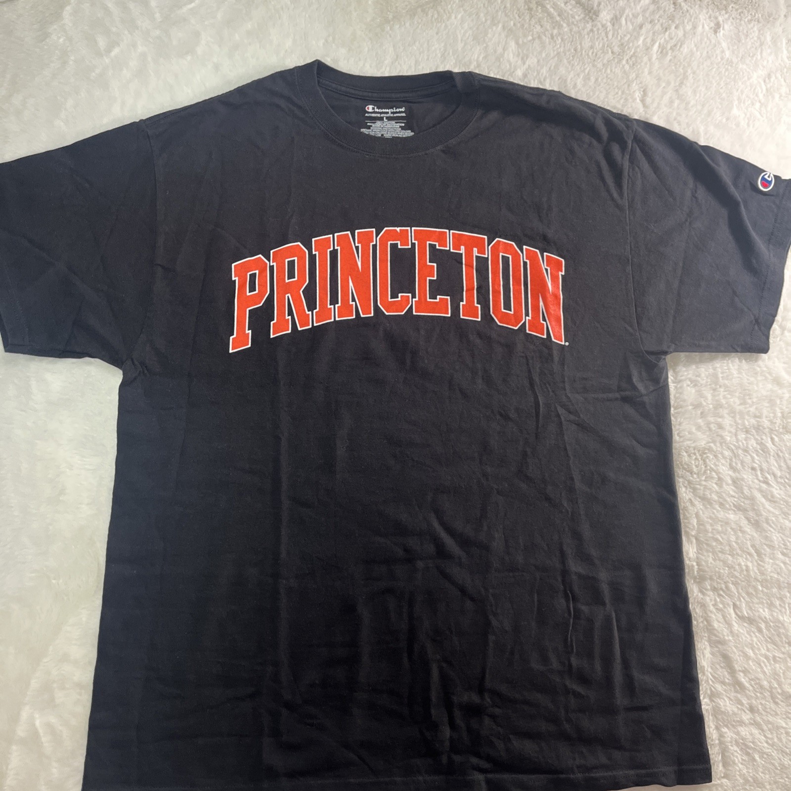 Princeton Tigers Shirt Men’s Large Black Short Sleeve Crew Neck Tee Champion