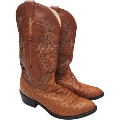Dan Post Full Quill Ostrich Cowboy Boots Men's 9.5 EE Cognac Brown DP 2303 R
