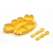 Infant Silicone Suction Plate Feeding Set with Spoon  Fork Crab Shape Design