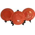 FIESTA WARE Homer Laughlin MILLENNIUM Geo 2000 Persimmon 3 Dinner Plates 10.5