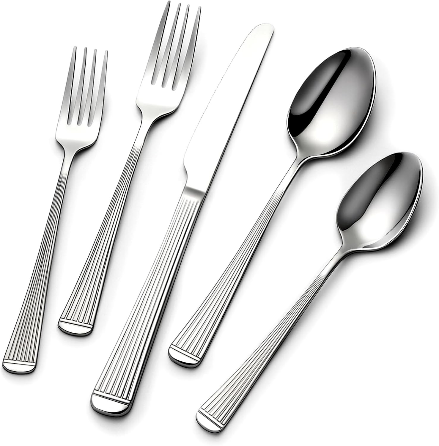 60-Piece Hammered Silverware Set for 12, Stainless Steel Flatware Set with Roman