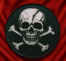ROUND PIRATE PATCH JOLLY ROGER black Skull Crossbones embroidered iron SKELETON