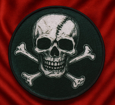ROUND PIRATE PATCH JOLLY ROGER black Skull Crossbones iron SKELETON