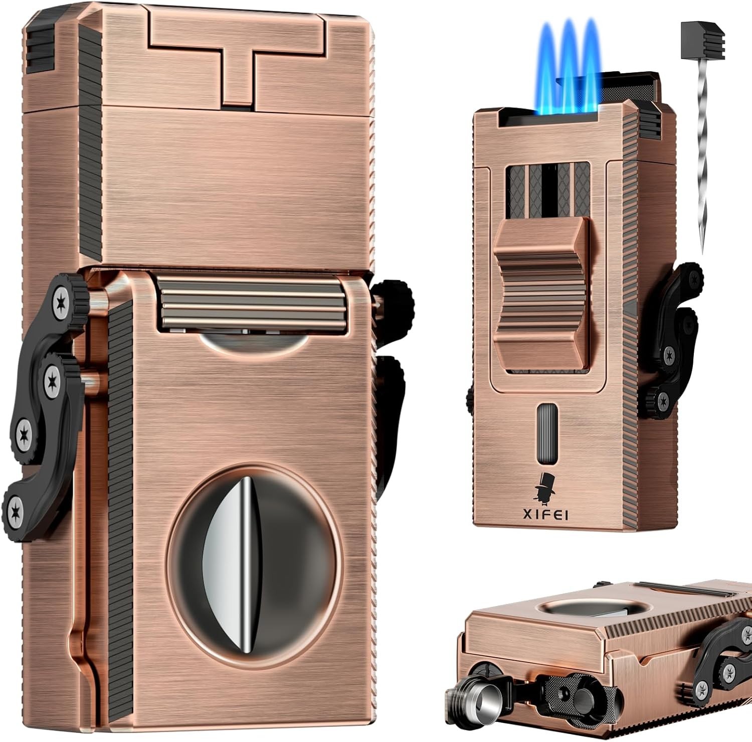 With Triple Jet Flame, Refillable Butane Bronze