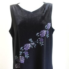 Vtg 90s Velvet Dark Floral Maxi Dress Black Purple Whimsigoth Stretch Y2K Size L