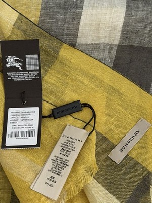 AUTHENTIC BURBERRY GIANT EXPLODED LINEN CHECK YELO SCARF 50X180CM ITALY MADE NWT