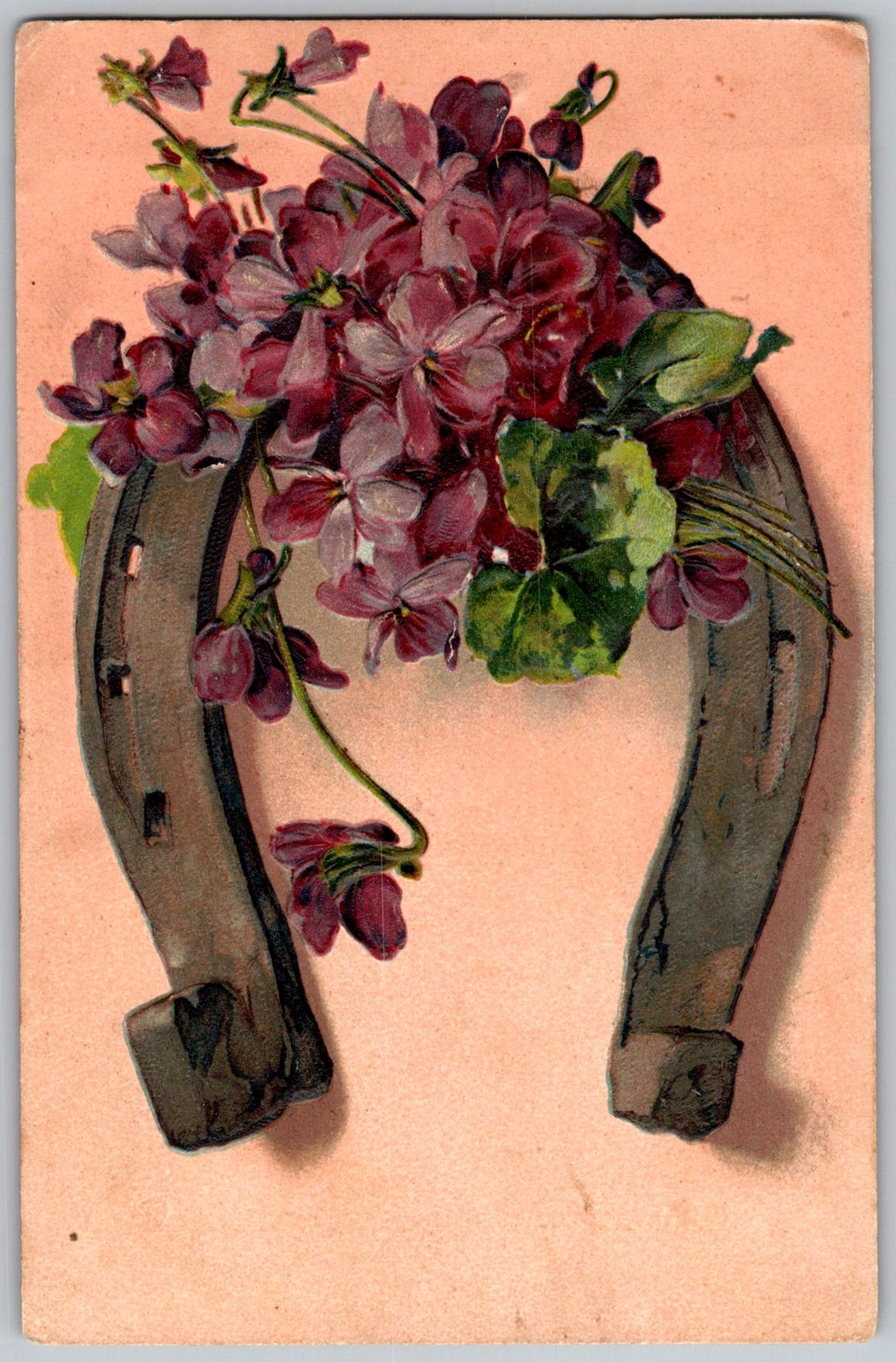 Antique Postcard Horseshoe Violets 1910s