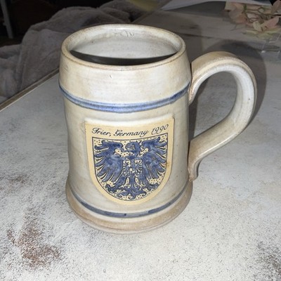 GERMAN BEER STEIN / MUG-TRIER, GERMANY 1990-BLUE & WHITE-5  TALL-RELIANCE