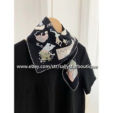 Sallys 18 Momme Twill Silk Cartoon Print Double Face Necktie Collar Scarf 68cm