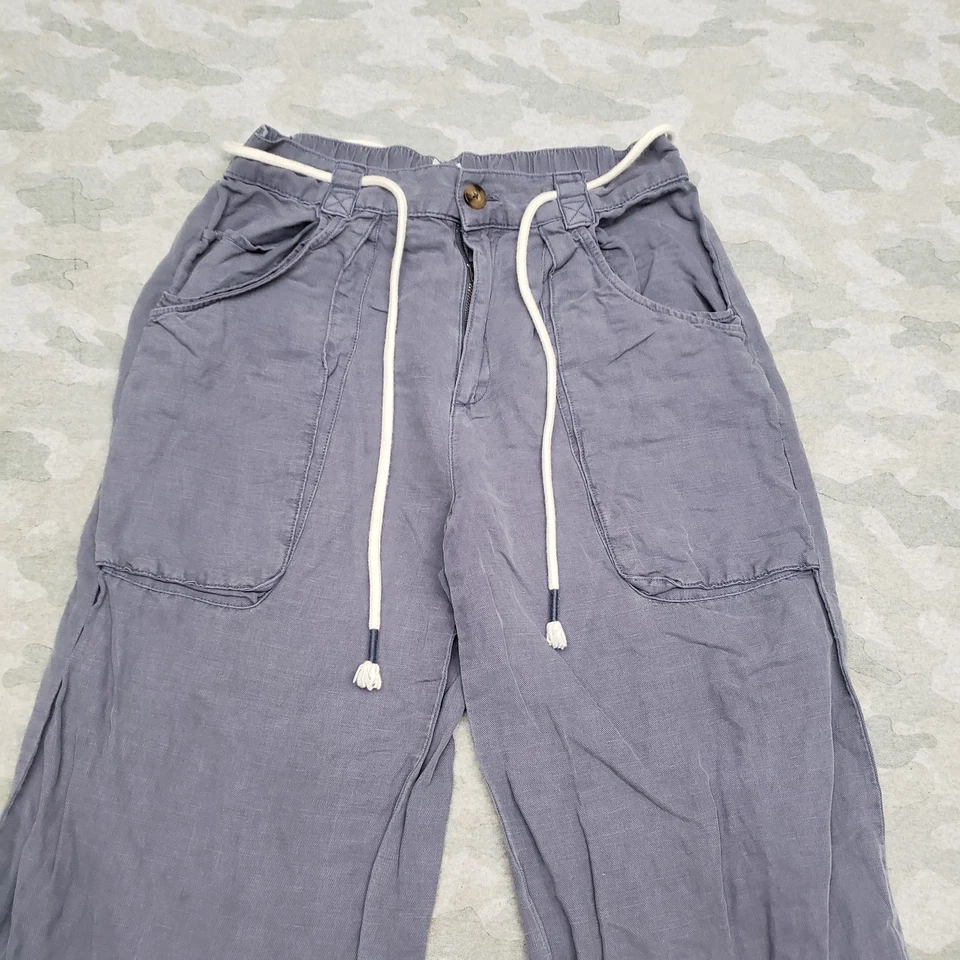 Pantalones Joie para mujer 10 bolsillos de mezcla de lino azul pierna ancha corta Foto 2 de 4