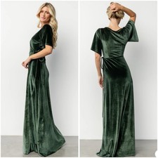 BALTIC BORN Meghan Velvet Wrap Maxi Dress Deep Green Wedding Bridesmaid Sz L