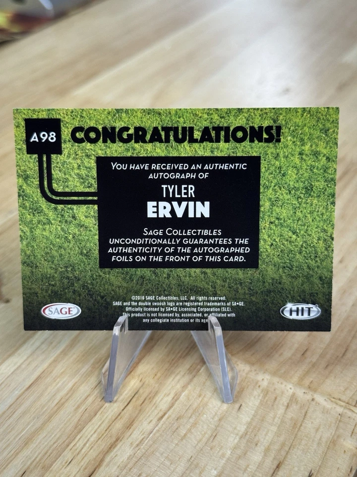 2016 SAGE HIT Autographs Gold #A98 Tyler Ervin Auto /250 - FB - Image 2 of 2