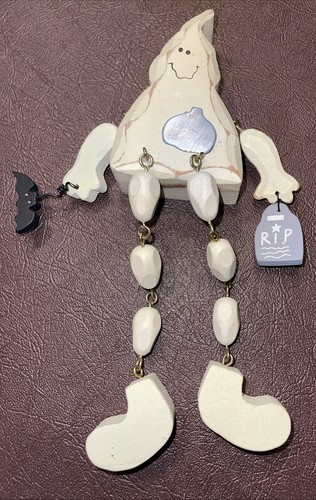 Vintage Ghost Regal Sitter Dekor Holz baumelnde Beine 9 Zoll - Bild 2 von 5