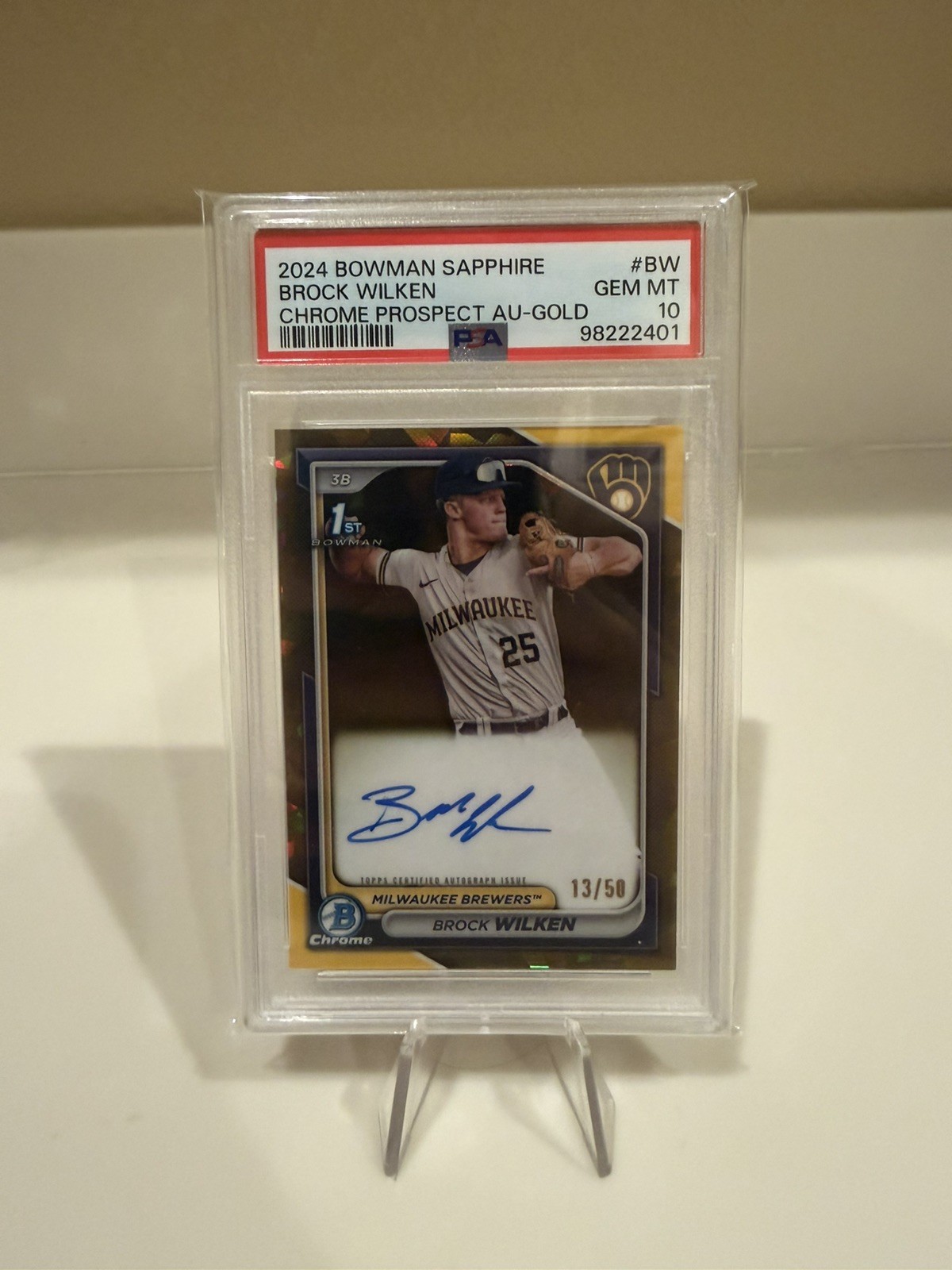 2024 Bowman Sapphire Brock Wilken 1st Gold Auto /50 PSA 10 BSPA-BW