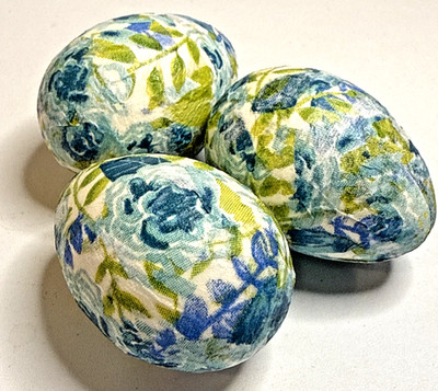 Easter/Spring Eggs Decoupaged w/Florals 2  x 1.25  Set Of 3 Upcycled