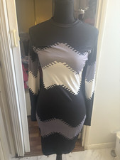 SHEIN Women S Black/Gray/White Geometric Round Neck Bodycon Short Dress