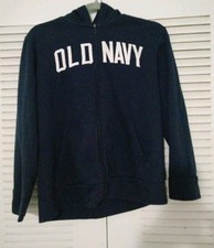 Old Navy Navy White Logo Graphic Zip-Front Hoodie for Boys Size XL 14-16 