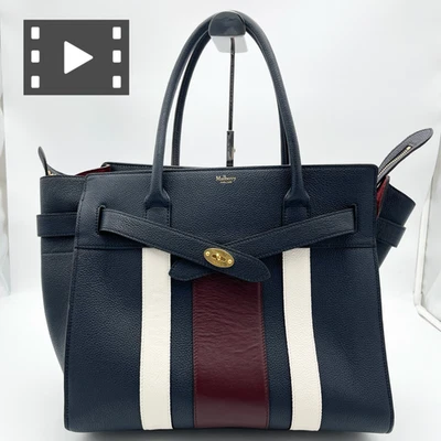 Sac à main en cuir zippé Mulberry Bayswater sac fourre-tout rayure marine du ... - Photo 1/4