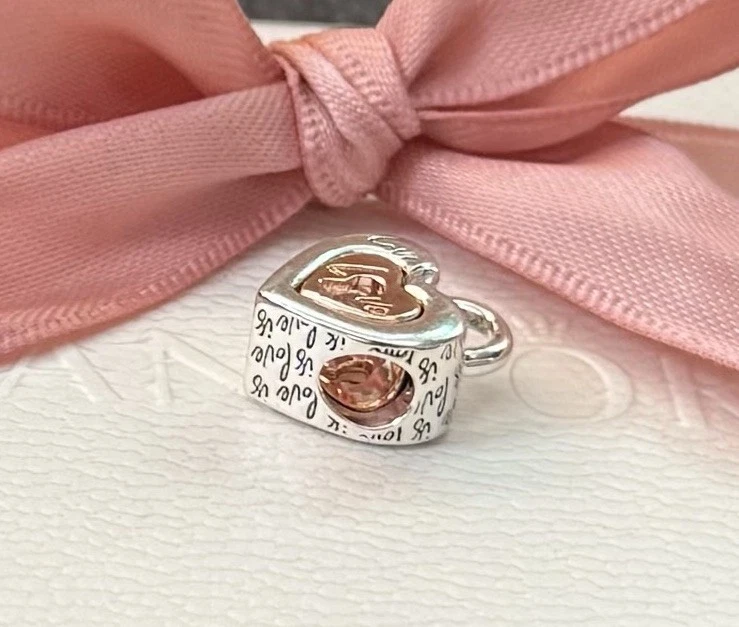 Neu original Pandora Charm teilbares Herz „Schloss“ silber 925,14 Karat rosé - Bild 3 von 4