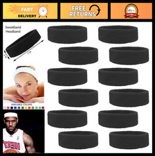 12 Cotton Sweatbands - Moisture Wicking Terry Cloth Athletic Headbands for Sport