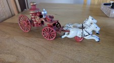 Vintage Cast Iron Fireman Horse Drawn Fire Engine Pump Wagon. 