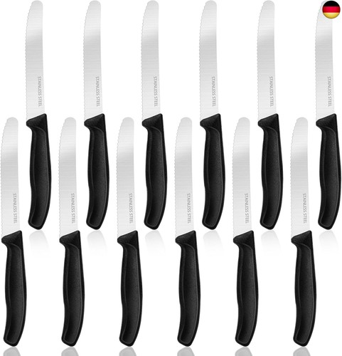 Sprifityy 12 Stück Frühstücksmesser, Brötchenmesser mit Messer Wellenschliff, Ho - Bild 1 von 7