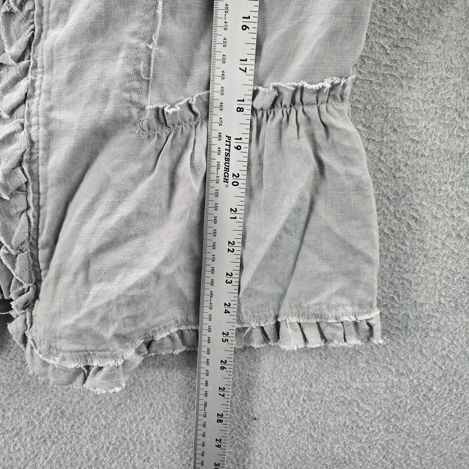 Blusa INC Mujer XL Gris Lino Volantes Boho Redonda Vampiro Foto 4 de 4