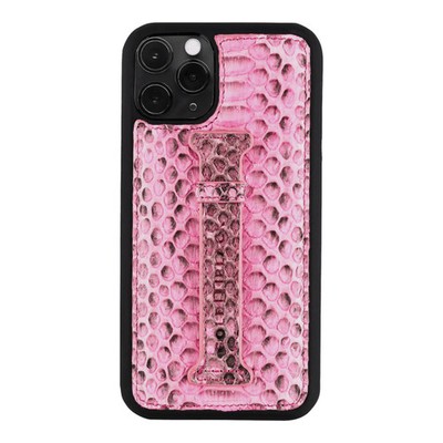 GOLDBLACK iPHONE 11 PRO LEDERHÜLLE MIT FINGERSCHLAUFE PYTHON PINK Echtleder