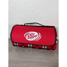 Dr. Pepper Red Black Plaid Picnic roll up Blanket with Handle and Pocket