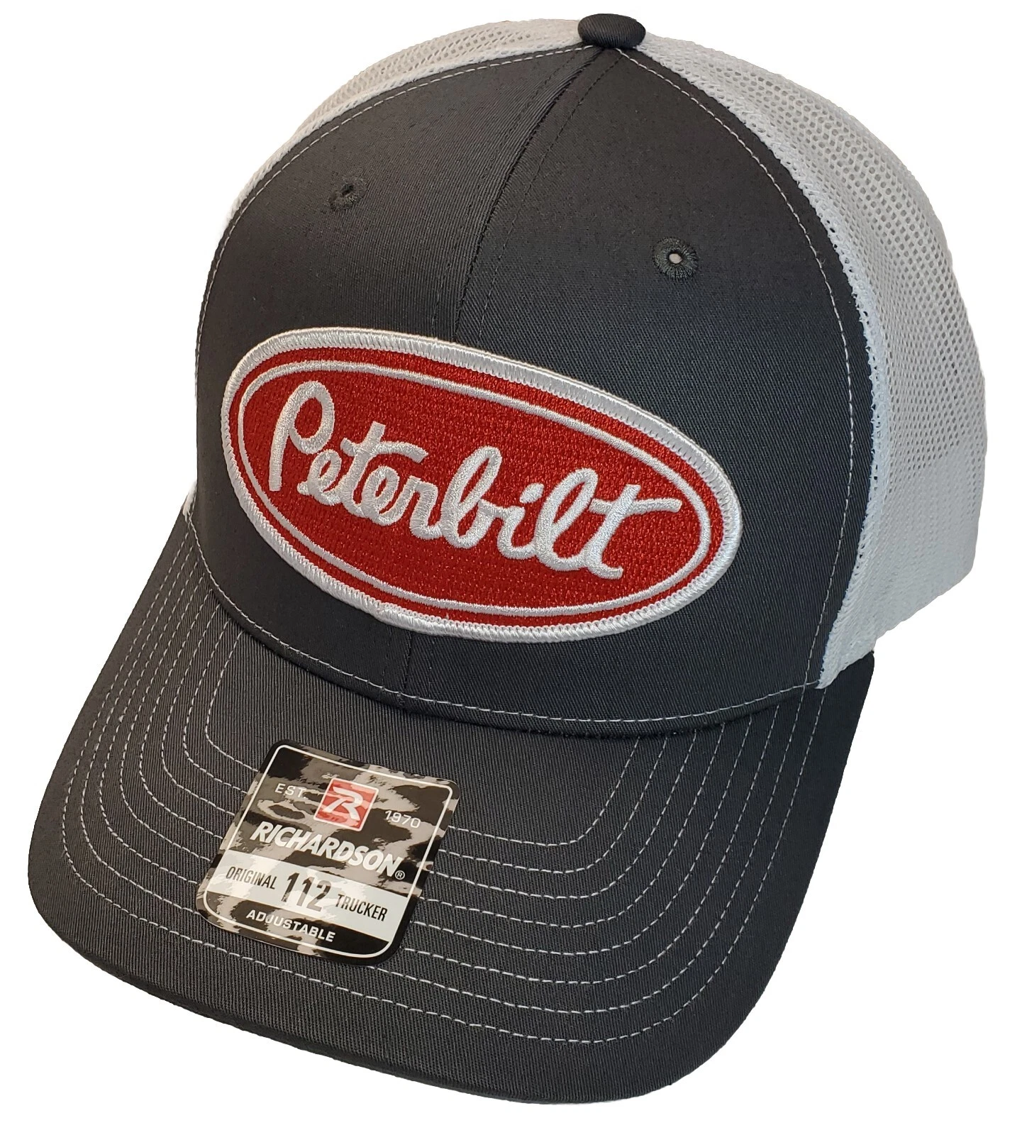 Peterbilt Red Patch on Richardson 112 Trucker Hat Snapback Charcoal/White