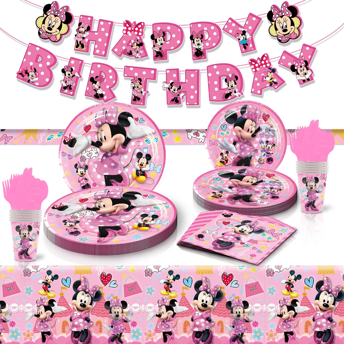 Mini Minnie Mouse Theme Party Supplies Kids Birthday Decorations Tableware Plat