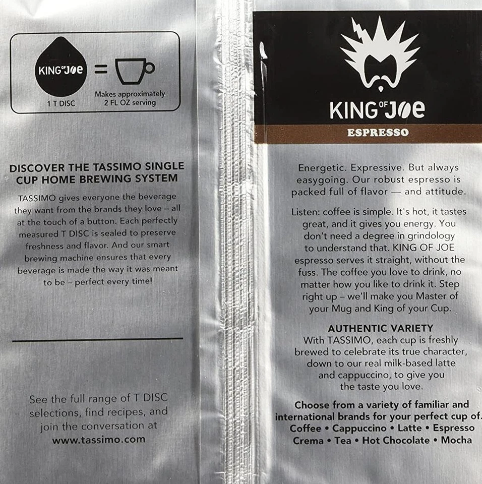 Raro Nuevo en Caja Lote Tassimo King of Joe Espresso 16 discos Roast Brew Regalo B0821 Envío Gratis Foto 2 de 4
