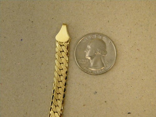 Men's Lady's Flat Snake Bracelet Yellow Gold Plated 9.25in Inch Long 7mm Wide - Picture 4 of 5
