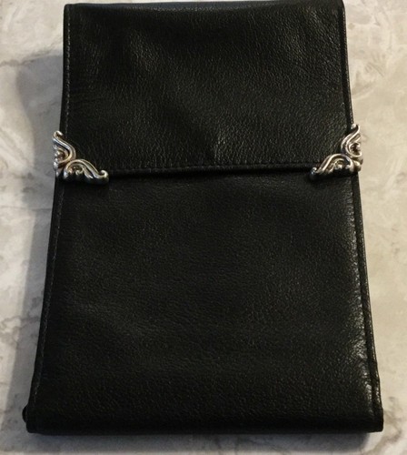 Travel Wallet Black w/Metal Silver Corner Accents Snap Closure Kuang Huei