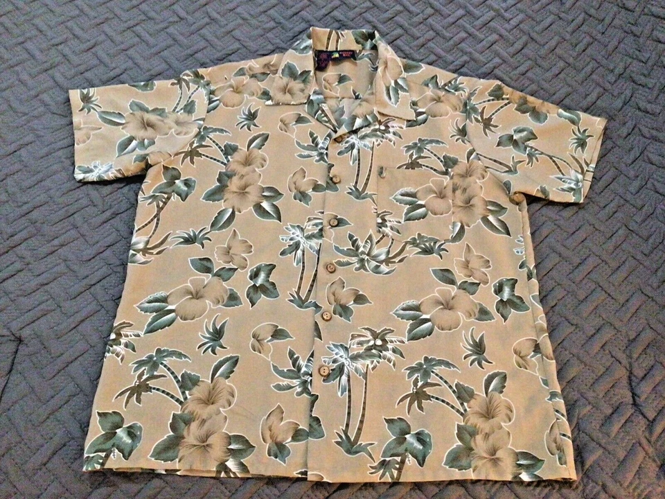 Camisa Roundy Bay Para Hombres Hawaiana Tostada Floral Manga Corta Botón Frontal Talla XL Foto 4 de 4