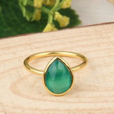 Pear Green Onyx Gemstone Stack Ring 925 Silver Gold Plated Engagement Rings