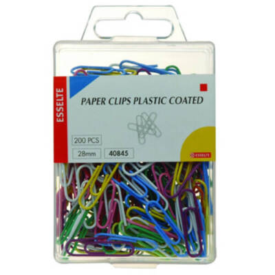 Esselte Contemporary Coloured Clip Paper 28mm Traditional Shape Plastic Coating