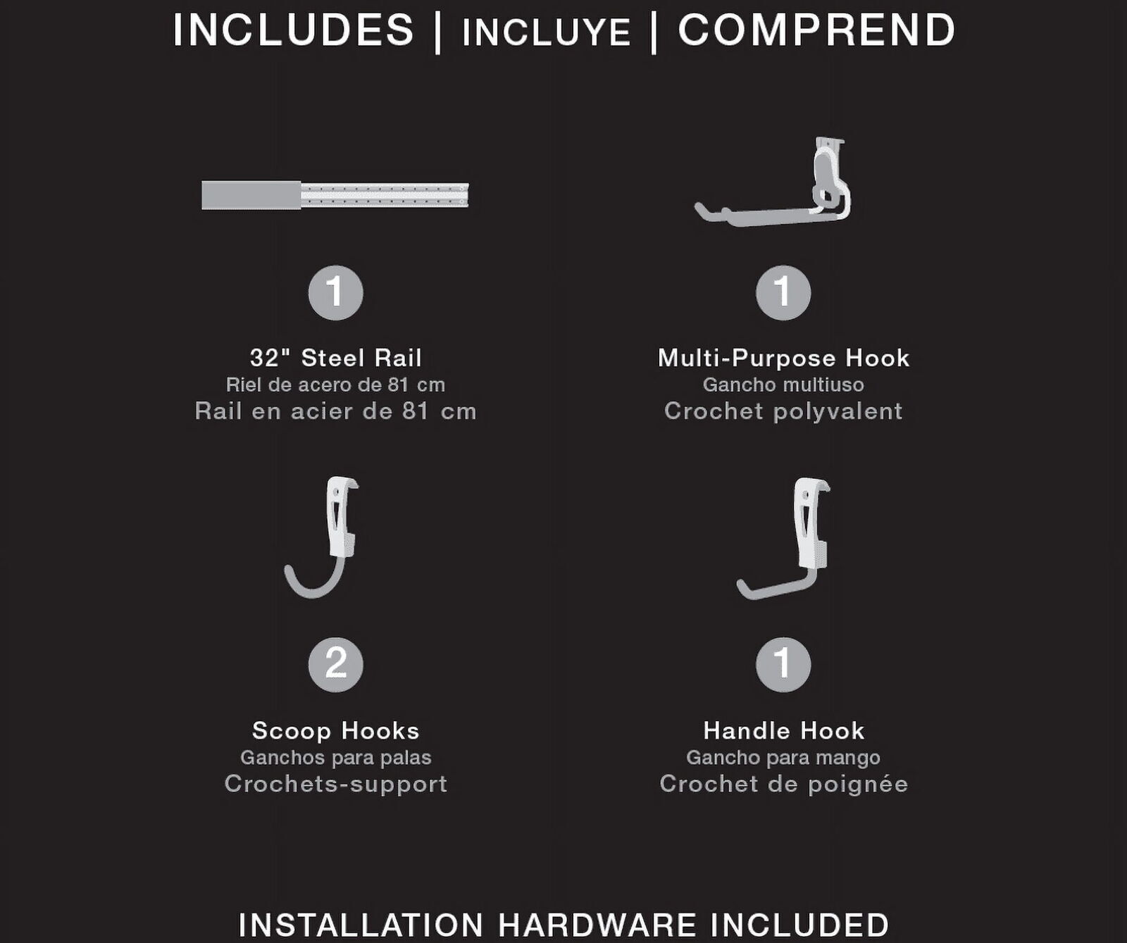 Fast Track Garage Storage Wall Hanging Kit 5 Piece All-in-One Rail & Hook New