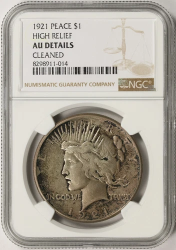 1921 $1 High Relief Peace Silver Dollar NGC AU Details - Cleaned