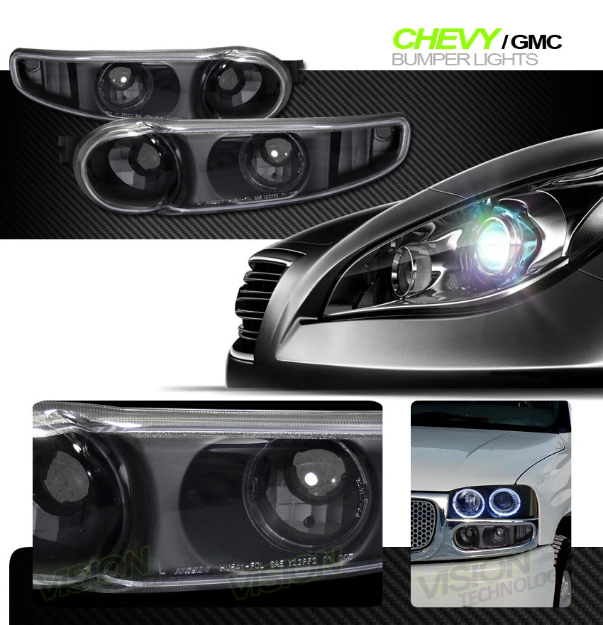 Luz de parachoques de estacionamiento con señal de giro transparente negra Jy para GMC Yukon/Sierra Denali 01-06 Foto 2 de 2