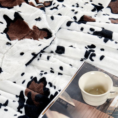 Cow Print Faux Fur Throw Blanket Double-Sided - Warm Fluffy Blanket Farmhouse - Picture 61 of 78