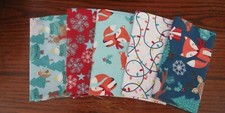 CHRISTMAS - 5 PIECE FAT QUARTER FABRIC BUNDLE - FOXES, DEER, LIGHTS, SNOW, TREES