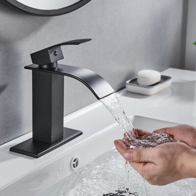 Black Bathroom Vanity Sink Faucet Waterfall Spout Lavatory Mixer Tap with Cover