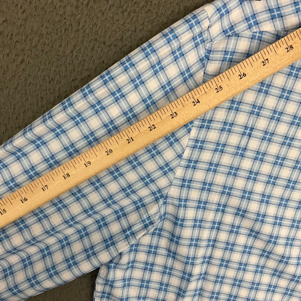 Camisa de vestir Work Rest Karma para hombre talla 17,5 azul a cuadros elástica manga larga papá Foto 4 de 4