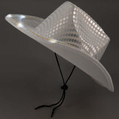 9372 Led Light Up Sequin Cowboy Hat - Unisex (white) White LED Light Up Flashing Sequin Cowboy Hats - 12  main image 3