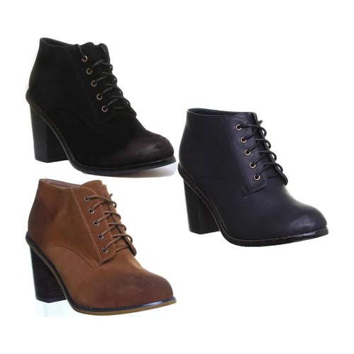 Bottes À Talon Bloc À Lacets Pour Femmes En Noir Taille UK 2-8