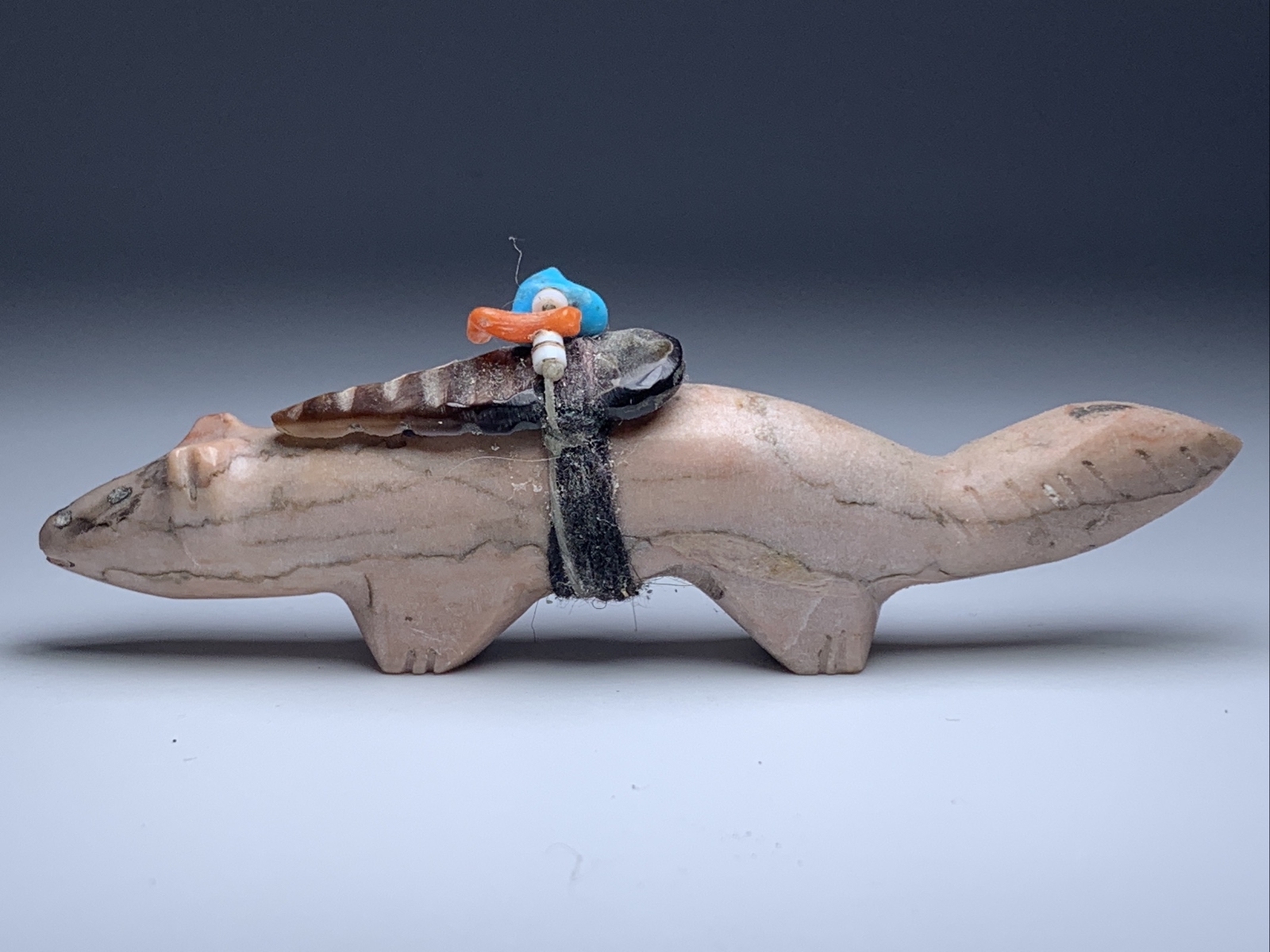 1970s Native Zuni Carved Stone Wolf Fetish By Edna Leki (d.)