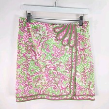 Lilly Pulitzer Kendall Skirt Womens 6 Peanut Island Pink Green Faux Wrap