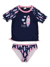 Tommy Bahama 2T Girls 2 Pc S/S Rash Guard Tankini Swimsuit Blue Pink Surfboard
